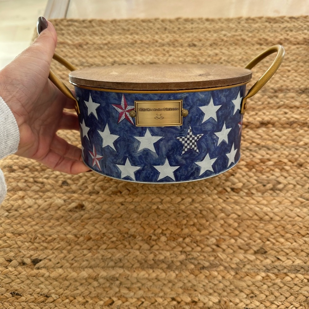 MacKenzie-Childs Blue and Gold Starry Bin - Picture 3 of 7